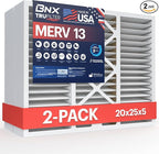 BNX TruFilter 20x25x5 (19.88’’ x 24.88’’ x 4.38‘’ Honeywell Compatible 4”) MERV 13 Air Filter (2-Pack) - MADE IN USA - HVAC AC Furnace Filters Health, Allergies, Mold, Bacteria, Smoke, MPR 1900 FPR 10