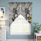 Funny Farm Animals Swag Valances for Windows, Vintage Barn Grey Sunflowers Rod Pocket Kitchen Curtains Valance, Small Window Curtains Swag for Cafe Bathroom Living Room, 2 Panels, 36x36 inch