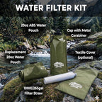 2-Pack Tactiko Survival 20oz/600ml Filtered Water Bottle Kit - Purify 265 Gal. Water from Rivers, Lakes & Streams - SGS Certified - UF Membrane, Activated Carbon - Camping, Emergency (Green/Black)