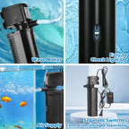TARARIUM Aquarium Filter U-V for 20-75 Gallon, 200GPH Fish Tank Filter w/ 5W U-V Light Green Clean Machine Submersible Powerful Pump Internal Filter for Turtle Tank Saltwater Freshwater Crystal Clear