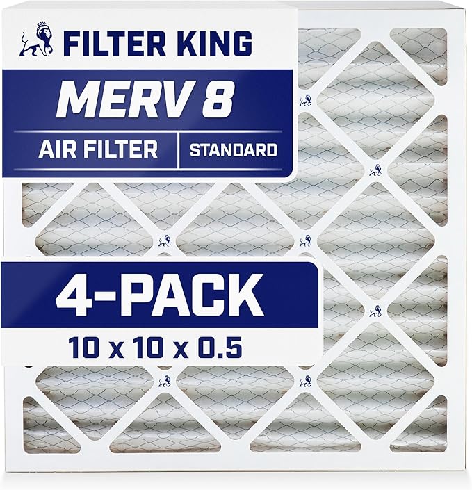 Filter King 10x10x0.5 Air Filter | 4-PACK | MERV 8 HVAC Pleated A/C Furnace Filters | MADE IN USA | Actual Size: 9.5 x 9.5 x 0.5"
