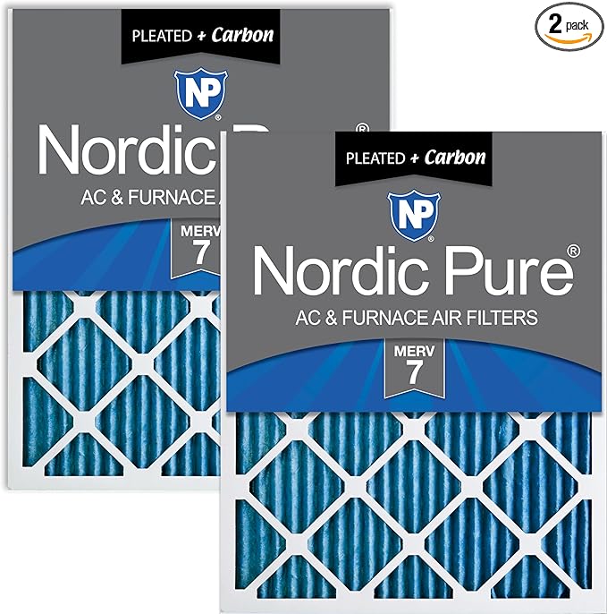 Nordic Pure 16x30x1 (Actual Size: 15 3/4 x 29 11/16 x 3/4) Pleated Air Filters MERV 7 Plus Carbon 2 Pack