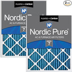Nordic Pure 25x25x1 (Actual Size: 24 1/2 x 24 1/2 x 3/4) Pleated Air Filters MERV 7 Plus Carbon 2 Pack