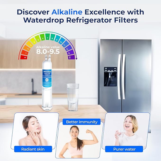 Waterdrop 𝐀𝐥𝐤𝐚𝐥𝐢𝐧𝐞 WD-F08-AL Replacement for 4396841, Everydrop® Filter 3, EDR3RXD1, 4396710, Kenmore® 46-9083, 46-9030, 𝐄𝐧𝐡𝐚𝐧𝐜𝐞𝐬 𝐩𝐇 Refrigerator Water Filter