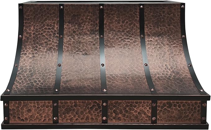 CT Copper Tailor Sloped Copper Vent Hood Wall Mount,54'' W,36''H,1260 CFM Exhaust Fan,Stainless Steel Vent,LED Light,Dishwasher-Safe Baffle Filters,VH8TR1