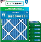 Filterbuy 24x30x2 Air Filter MERV 13 Optimal Smoke & Allergy Defense (6-Pack), Electrostatic Pleated HVAC AC Furnace Filters Replacement, Made in USA (Actual Size: 23.50 x 29.50 x 1.75)