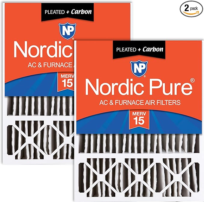 Nordic Pure 20x25x5 (Actual Size: 19 7/8 x 24 7/8 x 4 3/8) Honeywell Replacement Air Filters MERV 15 Plus Carbon 2 Pack