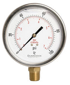 4" Oil Filled Pressure Gauge - Stainless Steel Case, Brass, 1/2" NPT, Lower Mount Connection, 0-100PSI