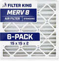 Filter King 15x15x2 Air Filter | 6-PACK | MERV 8 HVAC Pleated A/C Furnace Filters | MADE IN USA | Actual Size: 15 x 15 x 1.75"