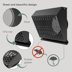 Vent Systems 6" Inch Exhaust Vent Cover with Rubber Gasket - Graphite Black Galvanized Steel - Robust Weatherproof Outdoor Air Exhaust Box - Duct or Surface Mounting - Rain and Snow Protection