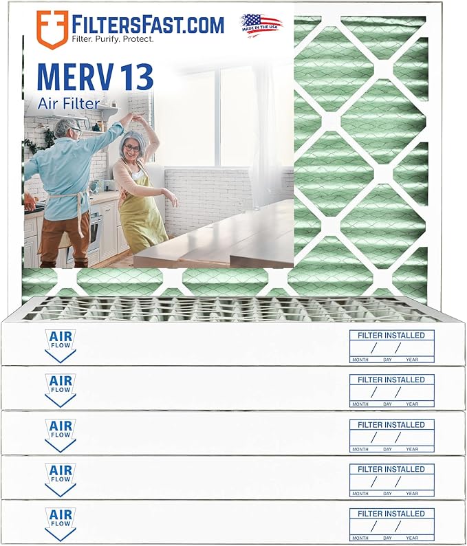 Filters Fast 20x24x2 Pleated Air Filter Merv 13, 2 inch AC Furnace Air Filters, Made in the USA, Actual Size 19.375x23.375x1.75, 6 Pack