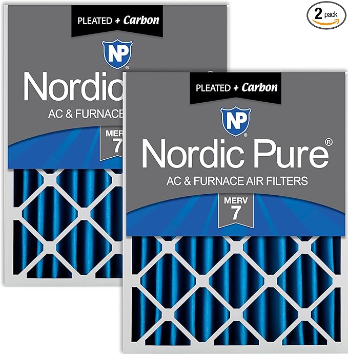 Nordic Pure 18x24x4 (Actual Size: 17 1/2 x 23 3/8 x 3 5/8) Pleated Air Filters MERV 7 Plus Carbon 2 Pack