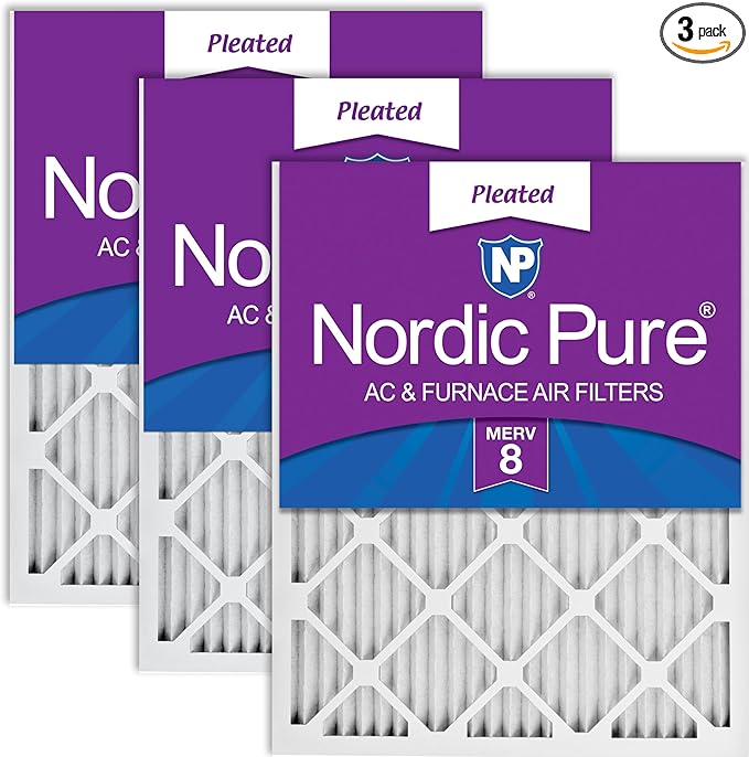 Nordic Pure 16x30x1 (Actual Size: 15 3/4 x 29 11/16 x 3/4) Pleated MERV 8 Air Filters 3 Pack