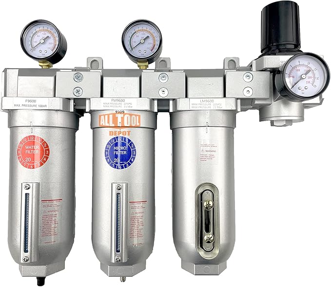 3/4" NPT SUPER DUTY Industrial Grade 4 Stages Filter Coalescing Desiccant Dryer Regulator System For Compressed Air Lines, Metal Bowls, Great For Paint Spray And Plasma Cutter (AUTO DRAIN)