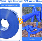 Poolvio Backwash Hose 1-1/2" x 50 ft, Blue Lay-Flat PVC Discharge Hose with 2 Stainless Steel Thumb Screw Clamps, Leak-Free for Swimming Pool Filter Cleaning, Flooded Area, Pond Draining