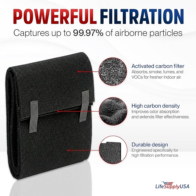 Cut to Fit Activated Carbon Filter Sheet 16x48" - Universal Air Purifier Charcoal Filter Roll for HVAC, AC, Window, Range Hood by LifeSupplyUSA
