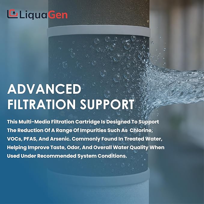 LiquaGen Activated Alumina + Carbon + KDF-55 Replacement Water Filter Cartridge – Helps Manage Fluoride, Chlorine & Taste, Refillable 2.5" x 10", 2.5" x 20", 4.5" x 10", 4.5" x 20" (1, 2.5" x 10")