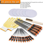 REXBETI 25Pcs Metal File Set, Premium Grade T12 Drop Forged Alloy Steel, Flat/Triangle/Half-round/Round Large File and 12pcs Needle Files with Carry Case, 6pcs Sandpaper, Brush, A Pair Working Gloves