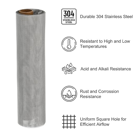 PATIKIL 40" L x 10" W Woven Wire Mesh, 40 Mesh 304 Stainless Steel Air Vent Filter Screen with Gloves for Window Security Vent Cover Filtration Animals Fence