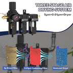 NEWPO 1/2" NPT 3 Stage Air Drying System,Air Dryer for Compressor with 5＆0.01 Micron Filter Cartridge，Desiccant Dryer & Air Regulator, Metal Bowl Semi-Auto Drain