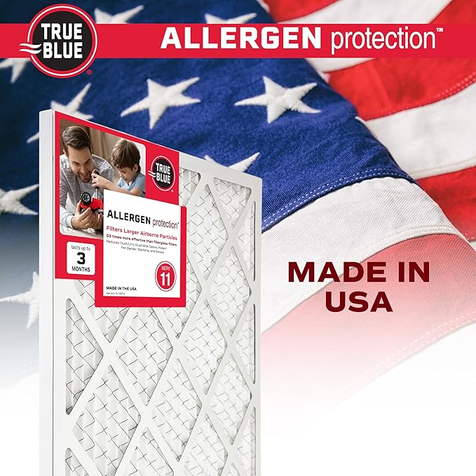 True Blue 20x25x1 MERV 11 Allergen Air Filter (4-Pack) | Electrostatic Pleated HVAC Furnace Air Filter | Replacement Filter for Home Use | Made in USA