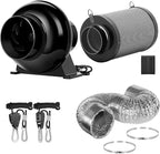 iPower 4 Inch 195 CFM Inline Fan Vent Blower, Upgrade Air Carbon Filter, 8 Feet Aluminum Ducting and Rope Hanger, Combo for Grow Tent Ventilation