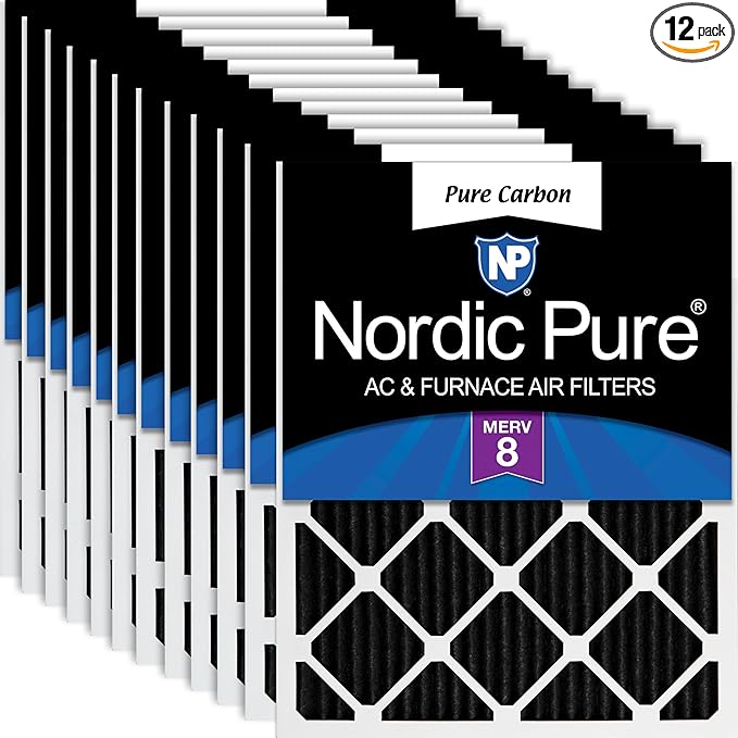 Nordic Pure 18x24x1 (Actual Size: 17 1/2 x 23 1/2 x 3/4) Pure Carbon Pleated Odor Reduction Furnace Air Filters 12 Pack