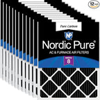 Nordic Pure 12x25x1 (Actual Size: 11 3/4 x 24 3/4 x 3/4) Pure Carbon Pleated Odor Reduction Furnace Air Filters 12 Pack