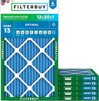 Filterbuy 12x20x1 Air Filter MERV 13 Optimal Smoke & Allergy Defense (6-Pack), Electrostatic Pleated HVAC AC Furnace Filters Replacement, Made in USA (Actual Size: 11.50 x 19.50 x 0.75)