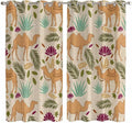 2 Panel Kitchen Cafe Curtains, Desert Camels Sunlight Filtering Nature Air Through, Home Decor Window Covering Tier Curtains for Living Room 104W x 84L inch Vintage Sand Animals Aloe Vera Leaves Beige