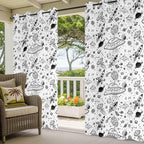 Cartoon Space Outdoor Curtains for Patio Rockets Astronauts Planets Black Waterproof Outside Curtains with Grommet Top Weatherproof Curtain for Cabana Pergola Gazebo, 1 Panel, 54" W x 84" L
