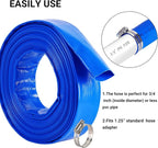 1-1/4" x 100 FT Pool Backwash Hose, Blue Heavy Duty Reinforced PVC Lay Flat Water Discharge Hose for Swimming Pool Filter Pump,with 2 Clamp