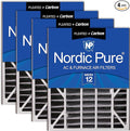 Nordic Pure 20x25x5 (Actual Size: 19 3/4 x 24 1/4 x 4 7/8) Air Bear Air Filter Replacement MERV 12 Pleated +Carbon 4 Pack