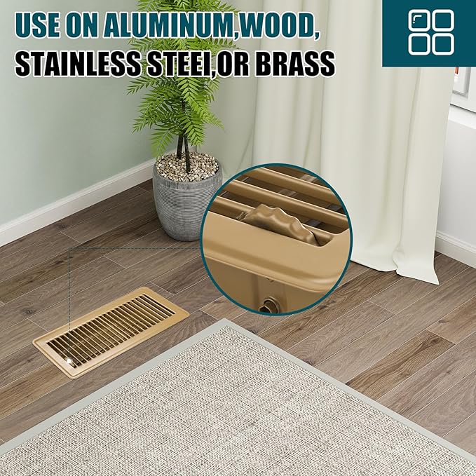 VOISEN Floor Register 4x12, 2 Pack Floor Vent Covers, Steel Adjustable Air Supply Grille Register Vent Cover Grill for Sidewall and Floor, Vent Covers for Home Floor,Brown