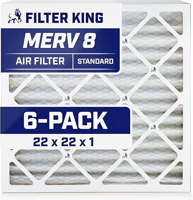 Filter King 22x22x1 Air Filter | 6-PACK | MERV 8 HVAC Pleated A/C Furnace Filters | MADE IN USA | Actual Size: 21.5 x 21.5 x .75"