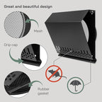 Vent Systems 8" Inch Supply Vent Cover with Rubber Gasket - Graphite Black Galvanized Steel - Robust and Weatherproof Outdoor Air Intake Box - Duct or Surface Mounting - Rain and Snow Protection
