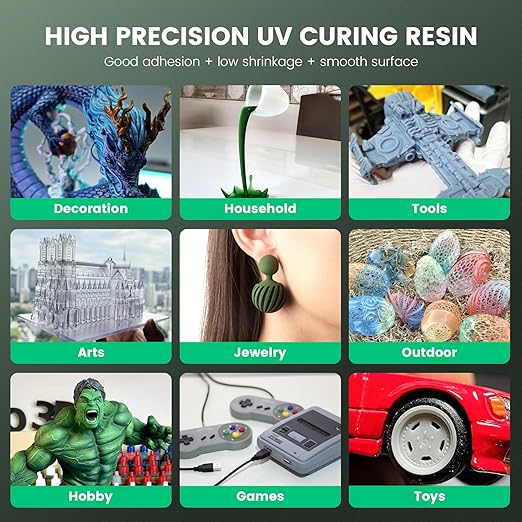 SUNLU 3D Printer Resin 1kg, Fast Curing Standard 3D Resin for LCD DLP SLA 3D Printers, 395 to 405nm UV Curing 3D Printing Liquid Photopolymer Resin, Low Shrinkage, High Precision, 1000g, Clear Green