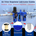 NEWPO 3/8" NPT Air Compressor Water Separator-Air Filter Regulator Lubricator Combo, Water/Oil Trap Separator,Brass Filter & Desiccant Dryers,Semi-Auto Drain,Metal Bracket-Blue