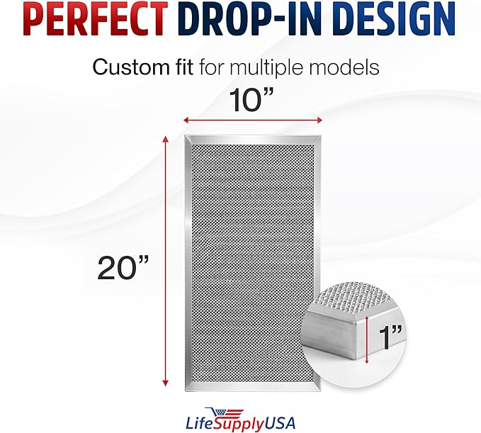 10x20x1 Electrostatic Air Filter, MERV 8, Washable, Reusable Furnace AC/HVAC Filter, Energy Saving, Easy to Clean, Long-Lasting by LifeSupplyUSA