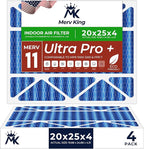 MervKing 20x25x4 Air Filter Actual Size: 19.88" x 24.88" x 4.31" MERV 11 MPR 1000-1200 | MADE IN USA | 4-Pack | Pleated HVAC AC Furnace Replacement