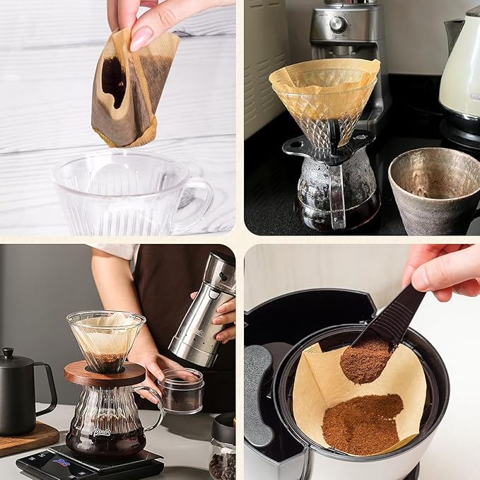 100 Count #4 Cone Coffee Filters 8-12 Cup, Unbleached Natural Paper, Disposable coffee filters 4 cone paper, Filters Paper Compatible with Ninja Coffee Filters, Pour Over and Drip Coffee Maker