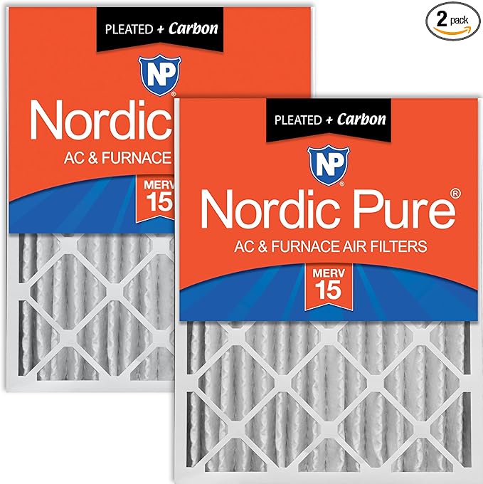 Nordic Pure 16x25x4 (Actual Size: 15 1/2 x 24 1/2 x 3 5/8) Pleated Air Filters MERV 15 Plus Carbon 2 Pack