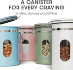 Veken Coffee Canister with Window, Airtight Stainless Steel Kitchen Food Storage Container with Lids, Date Tracker and Scoop for Grounds Coffee, Beans, Tea, Flour, Cereal, Sugar Jars, 22OZ, Green