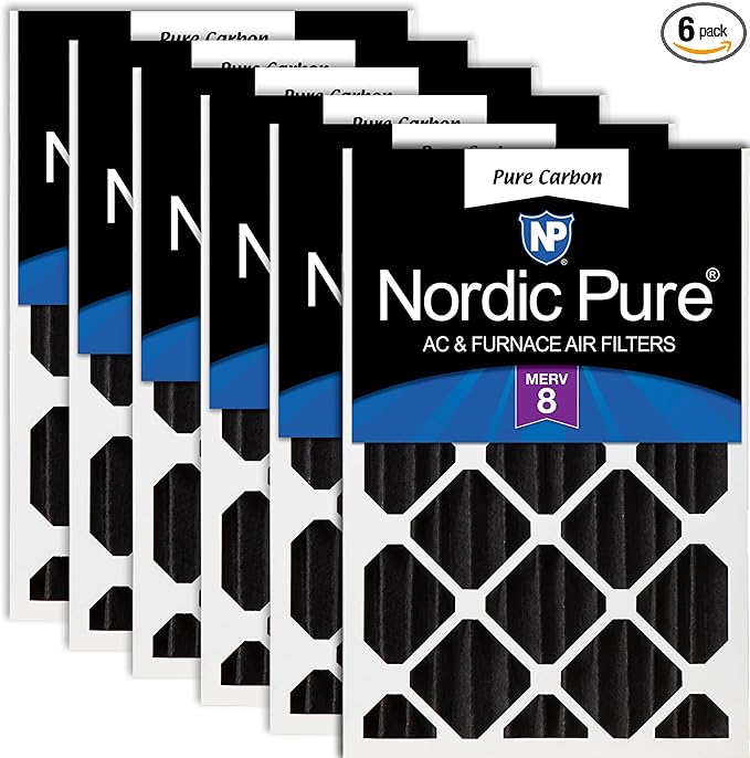 Nordic Pure 16x20x4 (Actual Size: 15 1/2 x 19 1/2 x 3 5/8) Pure Carbon Pleated Odor Reduction Merv 8 Furnace Filters 6 Pack