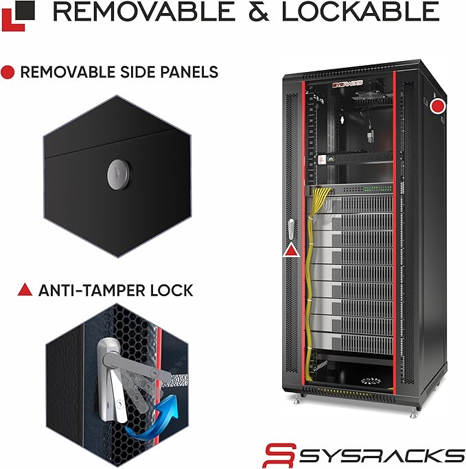 Sysracks 27U Wall Mount Server Rack Cabinet, 19” Locking Network Rack, 24” Deep, Glass Door, with Fan, PDU and Shelf