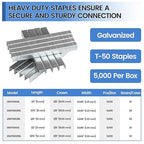 meite T-50 Staples, 5/16 Inch Heavy Duty Staples for Staple Gun, Galvanized 20 Gauge 3/8 Inch Crown Staple for Upholstery, Construction, Furniture (1 Case)