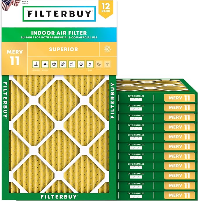 Filterbuy 18x30x1 Air Filter MERV 11 Superior Pet & Allergy Defense (12-Pack), Electrostatic Pleated HVAC AC Furnace Filters Replacement, Made in USA (Actual Size: 17.75 x 29.75 x 0.75)