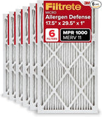 Filtrete 17.5x29.5x1 AC Furnace Air Filter, MERV 11, MPR 1000, Micro Allergen Defense, 3-Month Pleated 1-Inch Electrostatic Air Cleaning Filter, 6 Pack (Actual Size 17.19x29.19x0.81 in)