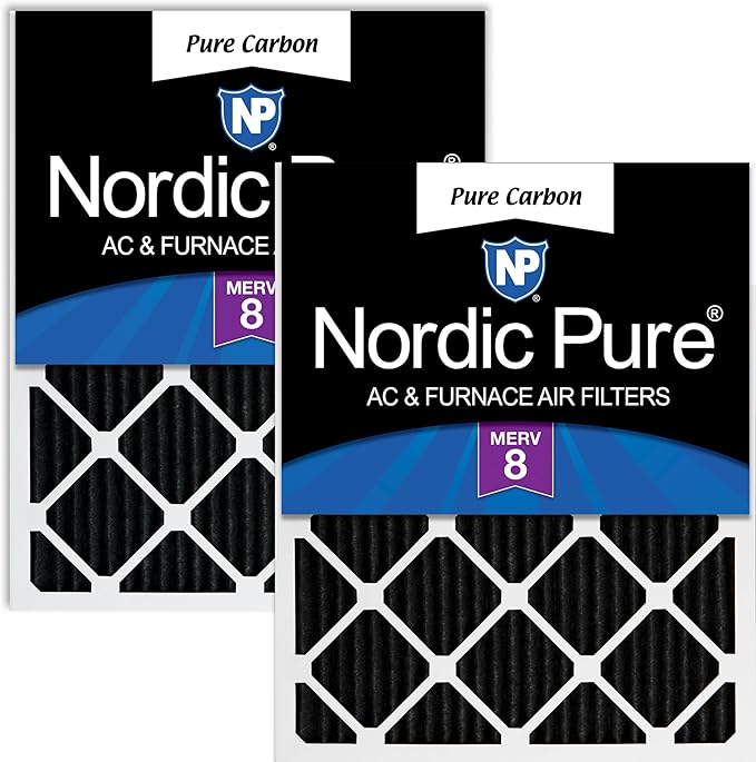 Nordic Pure 12x12x1 (Actual Size: 11 3/4 x 11 3/4 x 3/4) Pure Carbon Pleated Odor Reduction Furnace Air Filters 2 Pack