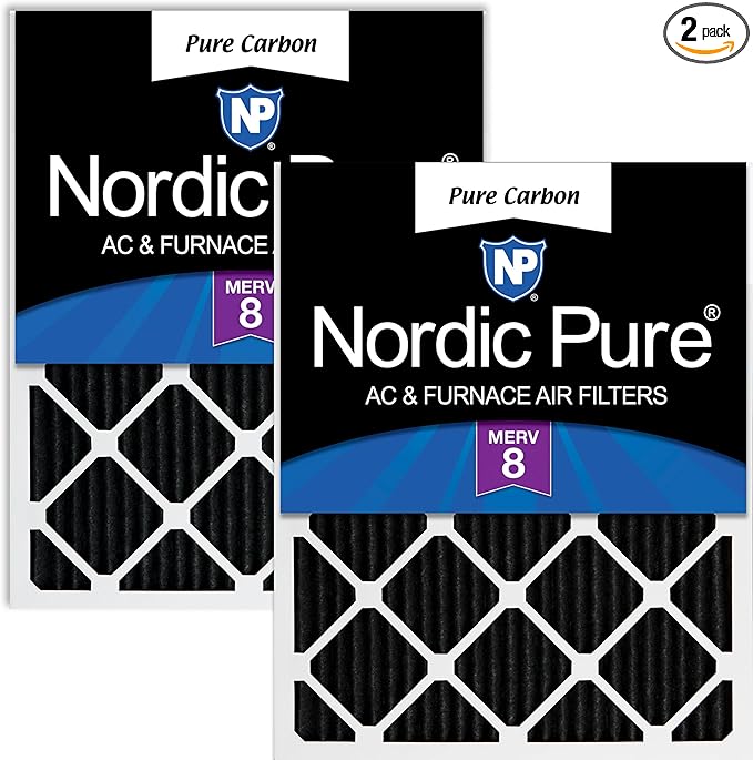 Nordic Pure 18x18x1 (Actual Size: 17 3/4 x 17 3/4 x 3/4) Pure Carbon Pleated Odor Reduction Furnace Air Filters 2 Pack